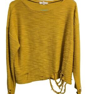 Gilded Intent Woman's Yellow Fringe Cut Long Sleeve Sweater size L